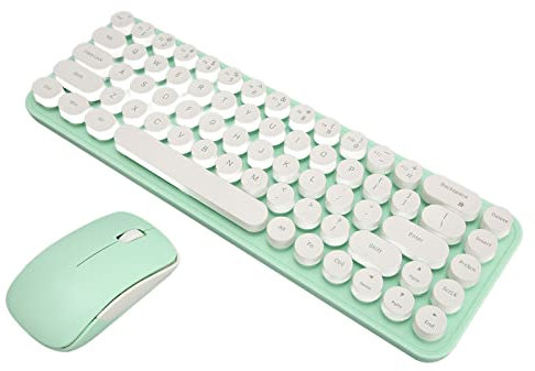 Bewinner Retro Wireless Keyboard and Mouse Combo - Portable 68 Keys Typewriter With USB Receiver, Silent Mouse Set for Home, Office, Gift (White Green)