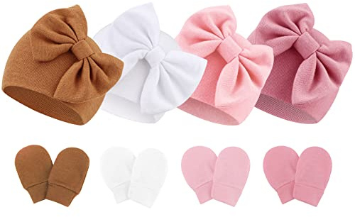DRESHOW Bonnets de Naissance et Moufles de Protection Bébé Gants Bonnet Nouveau-né Bambin Doux Mignon Tricoté Chapeau, Taille unique