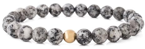 Akitsune Globae Perlen-Armband | Armschmuck Damen Herren Onyx Lavastein - Marmor Grau - 20cm