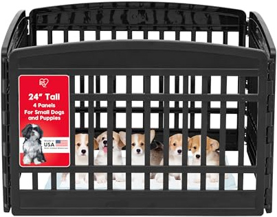IRIS USA Dog Playpen 24 4-Panel Puppy Playpen, 35 x 35 x 24, Dog Playpen, Dog Play Pen Indoors, Pet Fence, Puppies/Small Dogs, Black