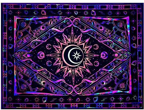 Qeunrtiy Wandteppich für Schlafzimmer, äSthetische Raumdekoration, Wandteppich, Schwarzlicht-Wandteppich, Reaktive Schwarzlicht-Poster, Bunt B