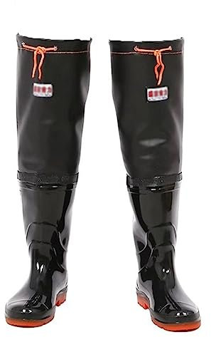 Stivali A Coscia Da Pesca Stivali da trampoliere con suola in gomma da uomo e da donna, stivali da trampoliere impermeabili in PVC, antiscivolo e resistenti all'usura (Color : Black, Size : 45 EU)
