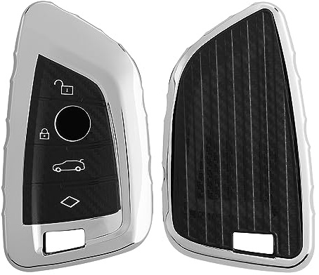 kwmobile Autoschlüssel Hülle kompatibel mit BMW 3-Tasten Smart Key Autoschlüssel Hülle - Schlüsselhülle TPU Cover - Hochglanz Silber