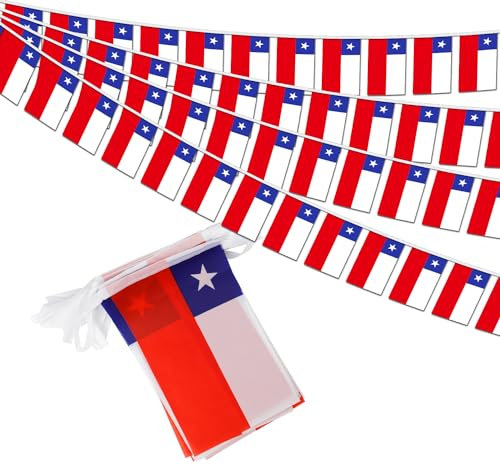 Chile String Flag Wimpel Banner – 38 Flaggen, 12 m kleine Mini chilenische Flaggen Wimpelkette Banner für Landdekoration, Schule, Party, Sportveranstaltungen