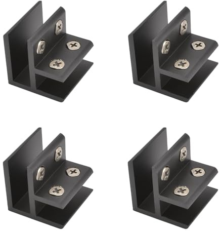 INCREWAY Glass Clamp, 4Pcs Adjustable 90 Degrees Clips, Aluminum Alloy Shelf Support Bracket, Holder Connector for 10-12mm Thick Glass, Black