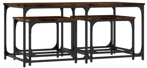 vidaXL Satztische 3 STK., Satztisch Couchtisch Rechteckig, Beistelltisch Sofatisch für Wohnzimmer Schlafzimmer, Tisch Kaffeetisch, Räuchereiche Holzwerkstoff