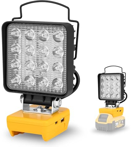 DigiGlow Lampe de travail LED sans fil pour batterie Dewalt 18 V/20 V – 37 W 3700 lumens, charge USB et type C, tête pivotante, idéale pour atelier, camping, situations d'urgence (noir)