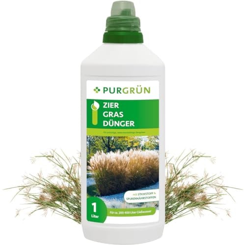 Purgrün® Ziergras-Dünger 1 Liter – Fördert schnelles, gesundes Wachstum – Hohe Widerstandskraft dank Kalium – Premium-Dünger mit Spurennährstoffen – Konzentrat für bis zu 400 Liter Gießwasser