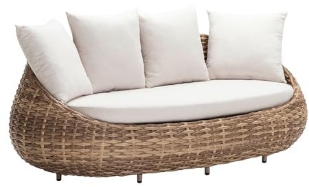 Dehner Lounge-Sofa Tulum, 3-Sitzer Sofa inkl. Polster, 208 x 97 x 76 cm, Aluminium/Kunststoffgeflecht/Polyester, braun/weiß