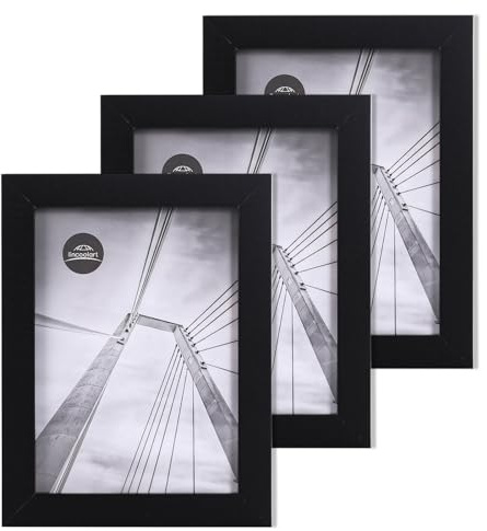 lincoolart Lot de 3 cadres photo 13x18 cm en bois noir, cadre MDF 5x7 pouces avec verre acrylique incassable, cadres muraux et de table
