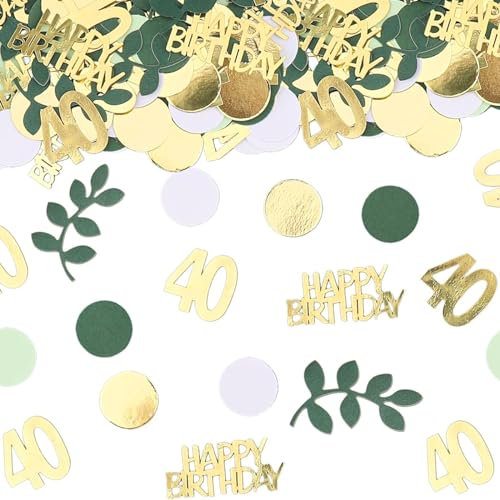 GoldRock Konfetti 40 Geburtstag Deko 2,5-5,5cm,Tischdeko 40 Geburtstag Frauen Männer,40er Streudeko Geburtstage Grün,40. Geburtstage Deko Luftschlangen,Deko 40 Geburtstags Mann Frau,Geburtstagsdeko 40