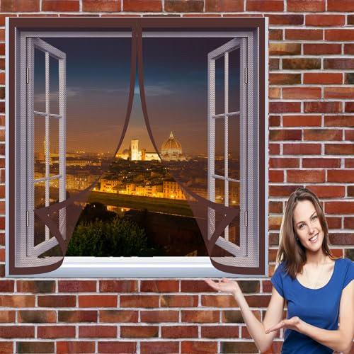 Insektenschutztür Fliegenschutz 80 x 200 cm Fliegengitter für Fenster Kein Bohren Kinderleichte Montage Magnet Fliegengitter für Alle Universalfenster, Braun
