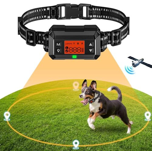 ClôTure Anti Fugue Chien Sans Fil GPS Pour Extérieur, Collier Anti Fugue Chien Sans Fil Pour Chien IPX7 Étanche, Système De Cloture éLectrique Pour Chien De La Nouvelle Puce De Signal GPS, 1000m