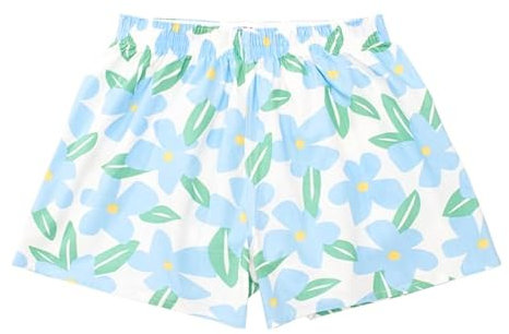 Hialegion Schlafanzughose Damen Baumwolle Pyjamahose Boxershorts Sommer Weite Kurze Hosen Lounge Shorts Freizeithose Blumen XL