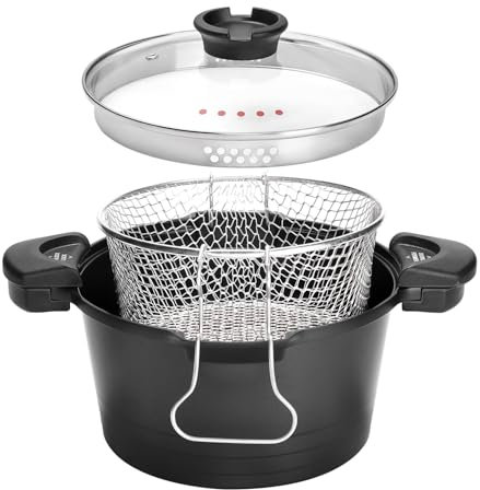 ROSSETTO Faitout Marmite Cuiseur à pâtes Revêtement antiadhésif Friteuse avec Panier Tous Feux Dont Induction Noir 24cm