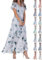 Women's Floral Dress, Flowy Elegant Summer Maxi Dress, Summer New Chiffon Long Skirt V Neck Short Sleeve Dress (010 Blau,XL)