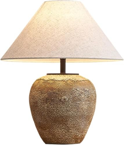 20 White Farmhouse Ceramic Pottery Jug Table Lamp Vintage Distressed Ceramic Table Lamp Retro Antique Pot Bedroom Nightstand Desk Light for Living Room Bedside Study Entryway