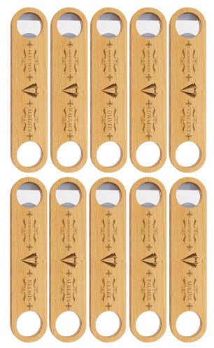 10Pezzi Apribottiglie in legno personalizzato, regalo per il testimone di nozze, regalo inciso per il padre, il nonno, il barista, motivi e testo personalizzati.Lame da bar.