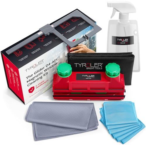 Tyroler Glider D-4 Magnetic Window Cleaner Tool for Double Glazing | Window Cleaning Equipment Magnetic Fits Windows 2-40mm Thick | All-in-One Window Cleaner Magnet | Magnet Window Cleaners