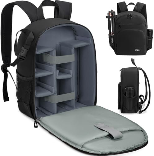IPEB Kamerarucksack Tasche mit Stativhalterung Wasserdichtes Kameragehäuse Fotografie Rucksack Anti-Diebstahl für DSLR/SLR spiegellose Kamera Nikon Sony Canon (Schwarz-Grau)