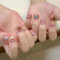 24PCS Press on Nails - Short False Nails - Nude Base Funny Paintng Nail Design with Bear Pattern Fake Nails - Glossy Full Cover False Nails with Glue Long Lasting DIY Manicure
