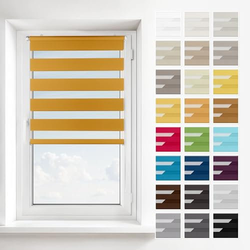 Estika Doppelrollo ohne Bohren, Schnelle 2 in 1 Montage - Klemmfix, Wand- oder Deckenmontage - Orange - 30 x 150 cm - Rollos für Fenster ohne Bohren, Fenster rollos für innen