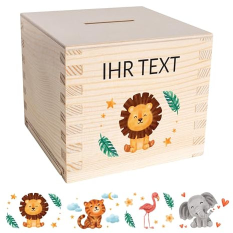 Creative Deco Holz Spardose Kinder | Sparbüchse Personalisiert | 9,5 x 9,5 x 9 cm (+/- 0,5 cm) | Sparschwein Sparbox Holzbox | Rohes Kiefernholz | Perfekt als Taufgeschenk