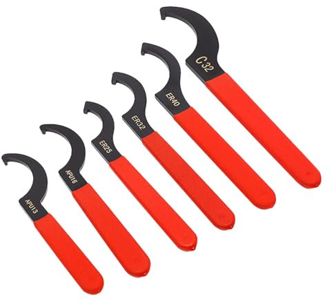 6 Pieces C Spanner Set, C Spanner, Spanners & Wrenches, C Hook Spanner Set, C-hooks, C Spanner Adjustable, C Spanner Tool, Coilover Spanner, Universal Wrench Spanner with Non-slip Handle (Red&Black)