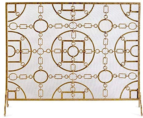 GLETSF Chain Link Fireplace Screen, Wrought Iron Spark Guard in Gold.AIBHT52820007