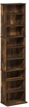 Furinno JAYA 9-Shelf Multimedia Media Storage Tower Rack with Adjustable Shelves, Amber Pine