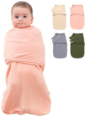 HINATAA Baby Schlafsäcke Neugeborene, Pucksack Baby 0-3/3-6 Monate mit Bio-Baumwolle, 3 in 1 Wickeldecke Babys, Baby Swaddle Einstellbare Breitere Klettverschluss Jungen Mädchen (Rosa, 0-3 Monate)