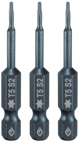 sourcing map 3pcs T5 Torx Screwdriver Bit 1/4 Hex Shank 2 Long S2 Steel Magnetic 6 Point Screw Driver Bits Industrial Grade Tamper Proof Star Drill Bits with No Hole Torx Head