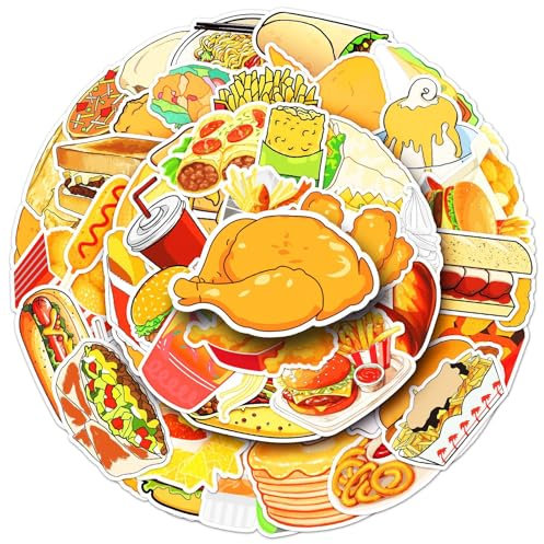 Süßes Essen Aufkleber für Laptop(50PCS),Geschenk für Kinder Jugendliche Erwachsene Jungen,Leckeres Essen Wasserdicht Vinyl Aufkleber Stickers für Scrapbook,Skateboard,Auto,Gepäck