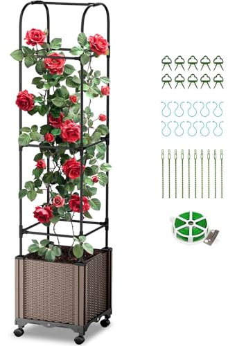 Ytaoeo Jardinera con enrejado, 40 x 30 x 150 cm, con enrejado para plantas trepadoras, con 10 cierres, 10 clips, 1 cable de plástico, 12 bridas