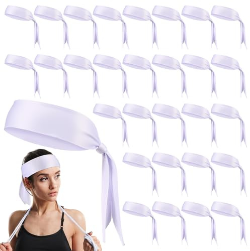 Hiboom Lot de 30 bandeaux réglables à nouer pour sport, tennis, karaté, ninja, karaté, athlétique pour homme et femme, pour basket-ball, football, course à pied, yoga (blanc)