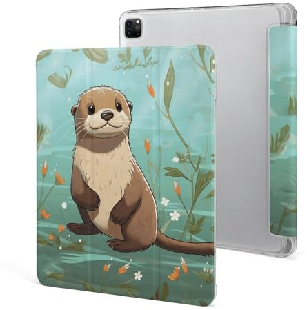 Schutzhülle für iPad Pro 12,9 Zoll 2022/2021/2020/2018, 6. / 5. / 4. / 3. Generation, Cartoon, niedlicher Otter-Druck, iPad Pro 12,9 Zoll, mit Stifthalter, automatische Wake/Sleep-Funktion