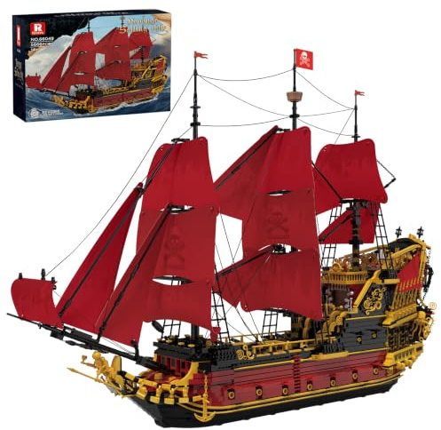 Reobrix Queen Anne's Revenge Piratenschiff Bausatz, Groß Segelschiff Modell | Authentisches Piratenschiff-Design, Realistische Segel-, Takelage- und Deckdetails, Klemmbausteine für Erwachsene, 5666 Teile