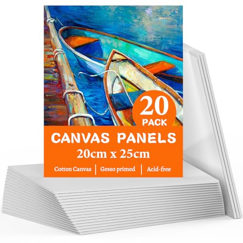Koncci 20 Packs Canvas for Painting 20X25cm Cotton Canvas Panels | 8''x10'' Acid-Free Blank Small Canvases for Acrylic & Oil & Watercolor, for Professional Artist, Hobby Painters & Beginners