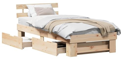 vidaXL Bettrahmen mit Kopfteil Natur 80 x 200 cm Massives Kiefernholz
