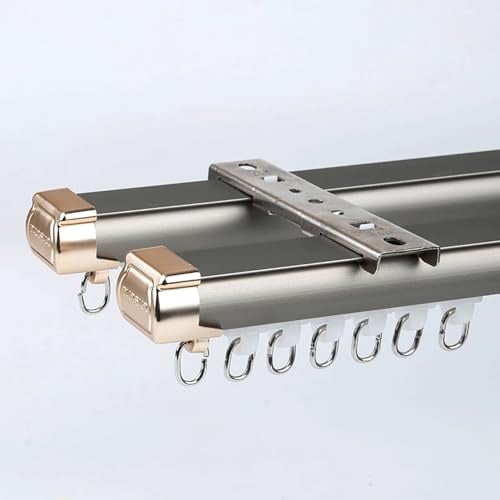 Doppelte Vorhangschiene Deckenmontage gardinenschiene 2-läufig Schwere doppelte Vorhangstange Aluminiumlegierung for Schlafzimmer/Wohnzimmer/Fenster/Duschkabine(Gold,1.6m(5.2ft))