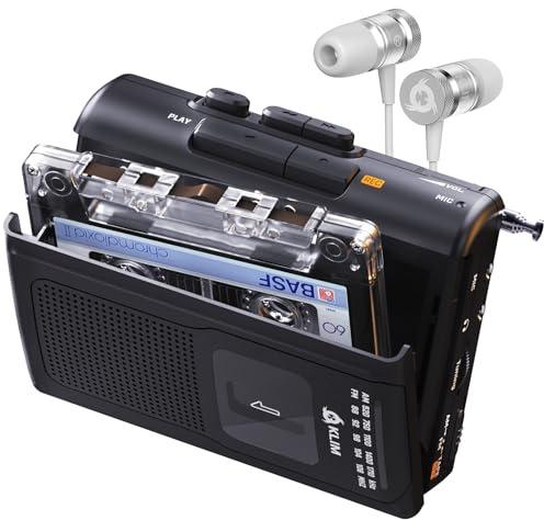 K8 Kassettenspieler mit Fusion-Kopfhörern AM-FM Kassettenradio | Mit Kopfhöreranschluss inklusive Ohrhörern batteriebetrieben oder per Netzteil, Schwarz