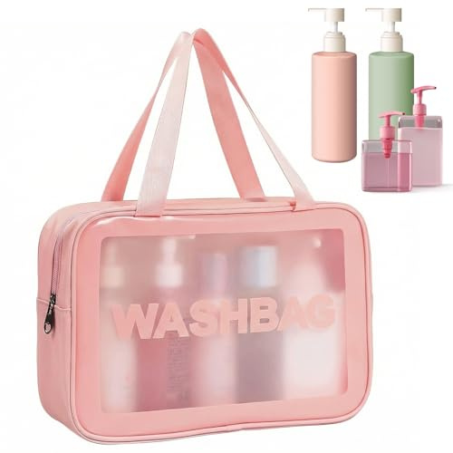 ZYEKIU Trousse Transparente Maquillage, Trousse De Toilette Femme, PVC Résistant à l'eau Accessoires Voyage Zippé Voyage Sacs d'avion Transparents pour Maquillage Organisation (Rose)