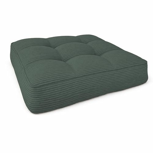 POKAR Coussin de Jardin d'Assise 60x60x10 cm en Velours Côtelé Corduroy | Galette de Chaise pour Fauteuil Rotin et Salon de Jardin | Intérieur et Extérieur | Oeko-Tex | Made in EU | Vert Bouteille