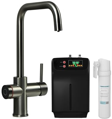 Impromta Biometric Fingerprint 3-in-1 Instant Hot Water Kitchen Tap Kit - Gun Metal Square Neck – Secure Boiling Water Tap System