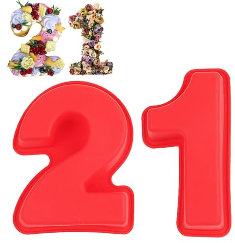Pxvelcn Number 21 Cake Tins Moulds Non-Stick, Large Number Cake Moulds Made of Food-Grade Silicone, Birthday Numbers Cake Pan for Baking Tray, Oven and Dishwasher Safe (21)