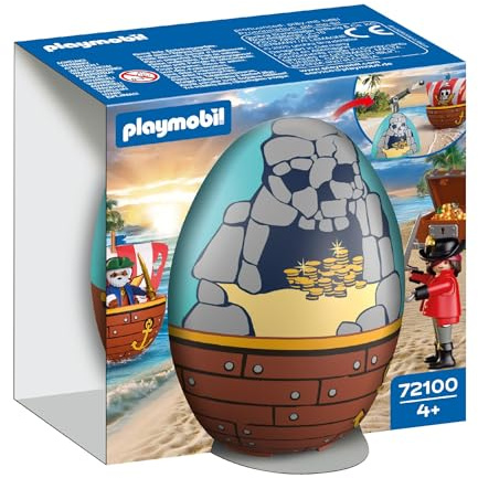 Playmobil 72100 Spielei Pirat – Überraschungsei mit Piraten, Kanone, Schatztruhe & Zubehör, baubare Mini-Szene, wiederverwendbares Eieretui, für Jungen und Mädchen ab 4 Jahren