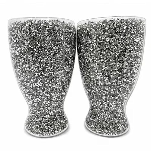 JAYOGLA Set of 2 Crushed Diamond Crystal Glasses – 400ml Silver Glitter Goblets, Decorative Sparkle Drinkware for Wine, Cocktails & Parties (12 cm)