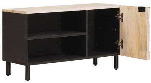 Générique Mobile TV in legno di mango 80 x 33 x 46 cm | Ante con tiranti, retro in MDF finito, gambe in ferro, deposito per soggiorno