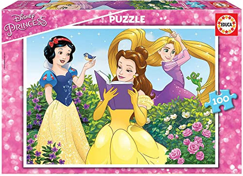 Educa 17167, Disney Prinzessinnen, 100 Teile Puzzle für Kinder ab 6 Jahren, Schneewittchen, Belle, Rapunzel