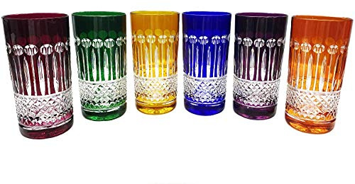 6 Aperitif Kristall Longdrinkgläser, Saft und wasser - 6 verschiedene Farben - Roemer Diamant (35 cl) - Maison Klein - Artisan du Cristal - Geschenkbox - Gestempelt: Klein 54120 Baccarat France
